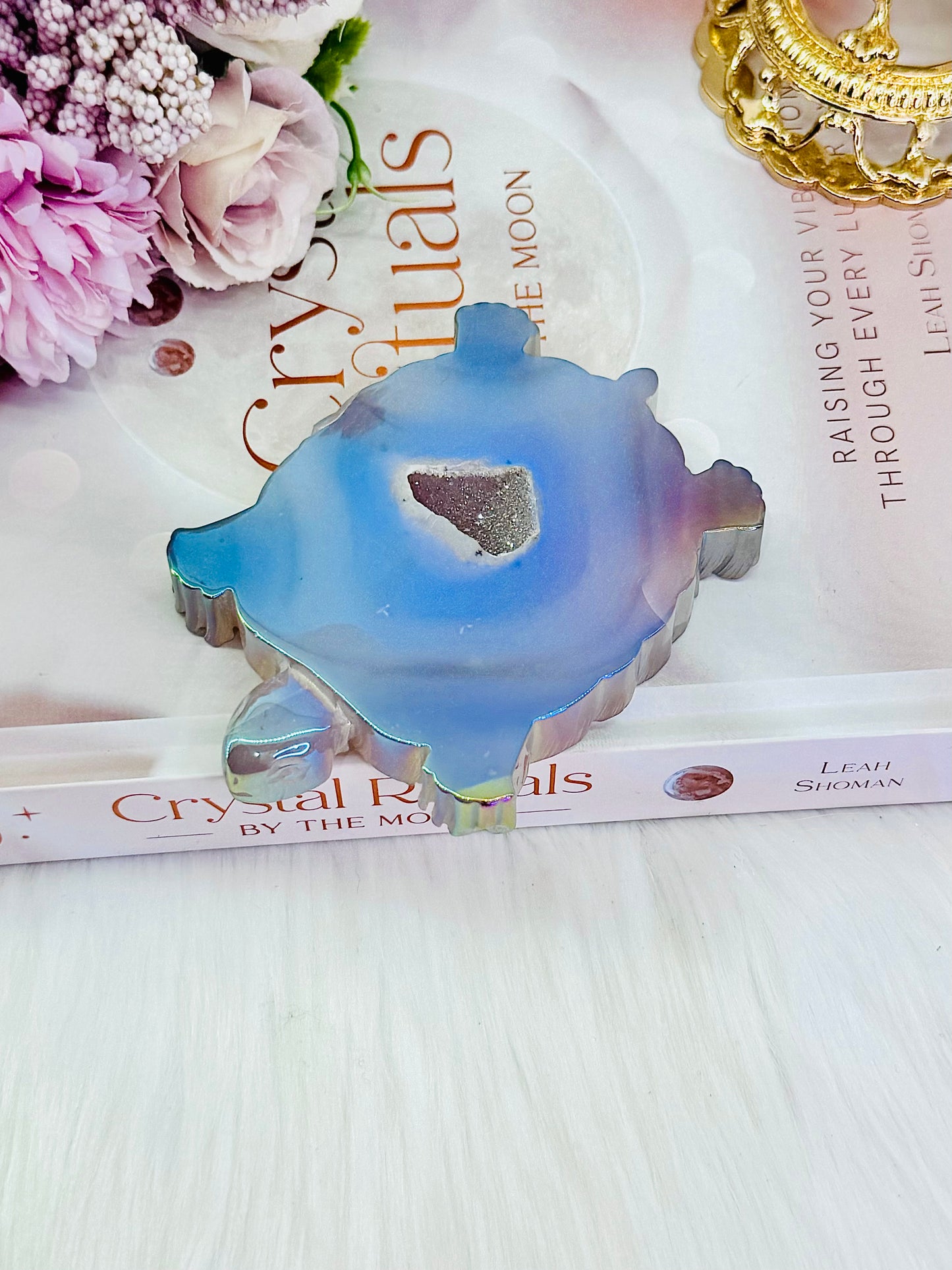 Stunning Angel Aura Druzy Agate Turtle Carving 10cm