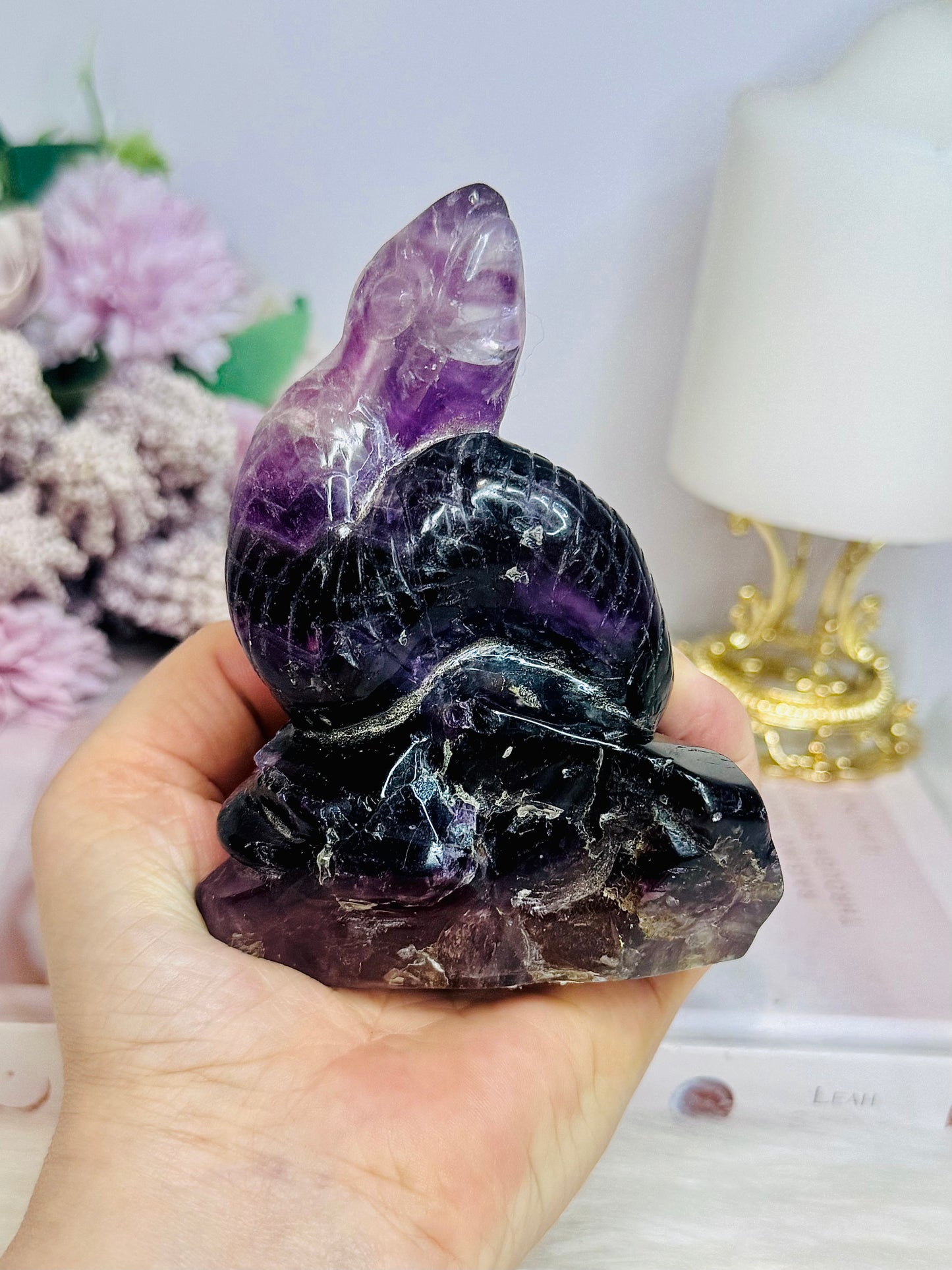 Purple Fluorite Carved Snake 342grams