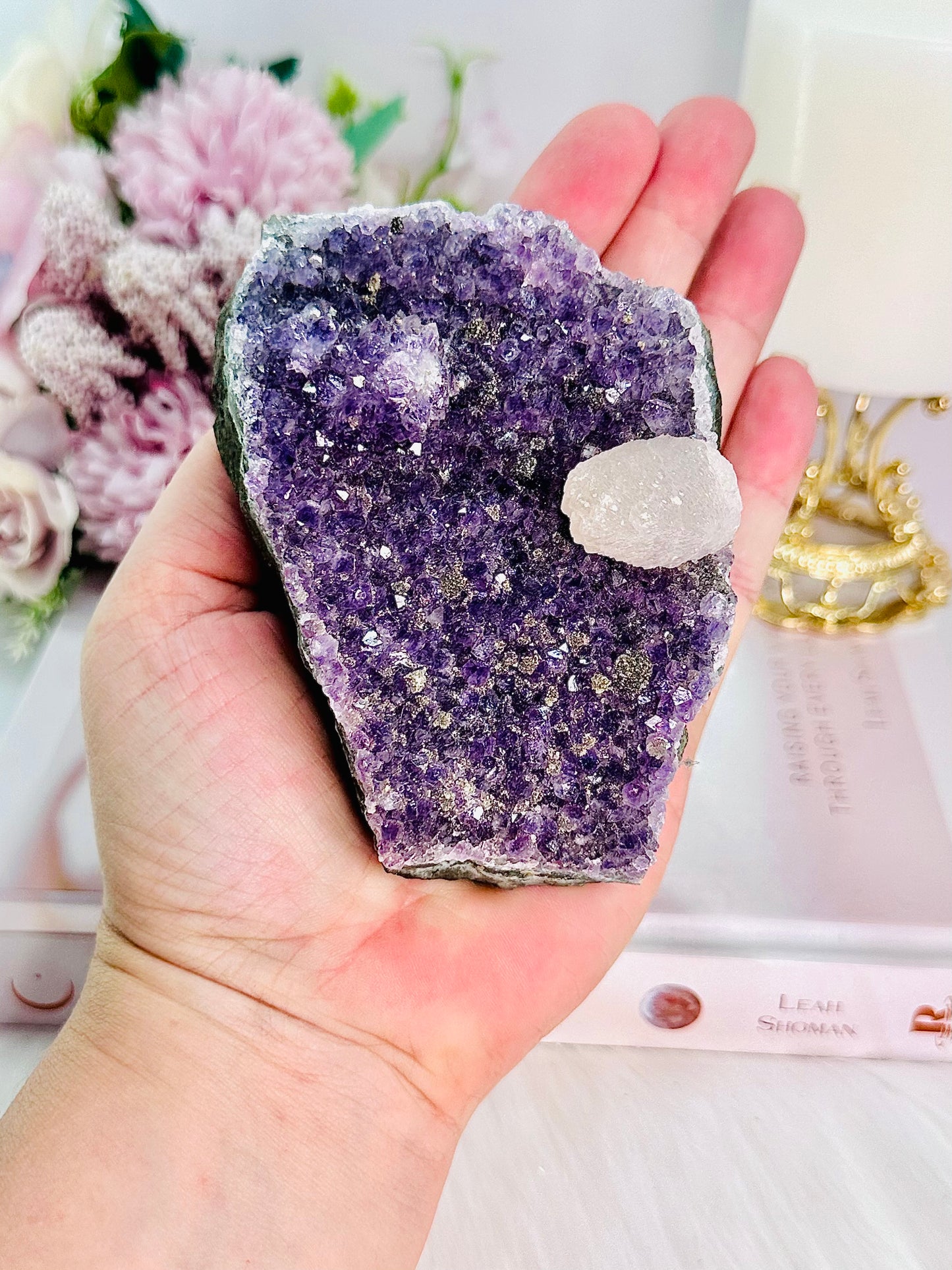 Stunning Chunky Natural Amethyst Cluster with Beautiful Calcite Inclusion 11cm 398grams