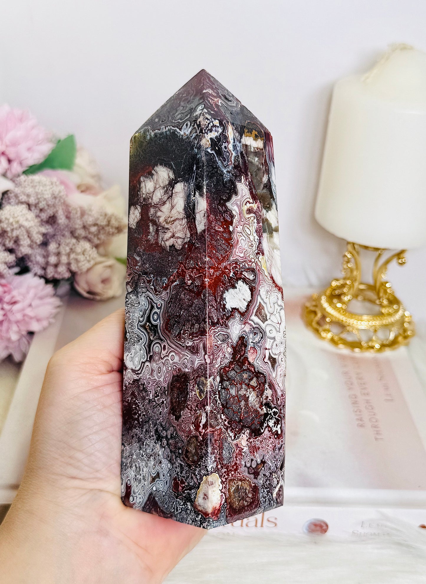 High Grade Druzy Mexican Lace Agate Chunky Tower 635g 16cm