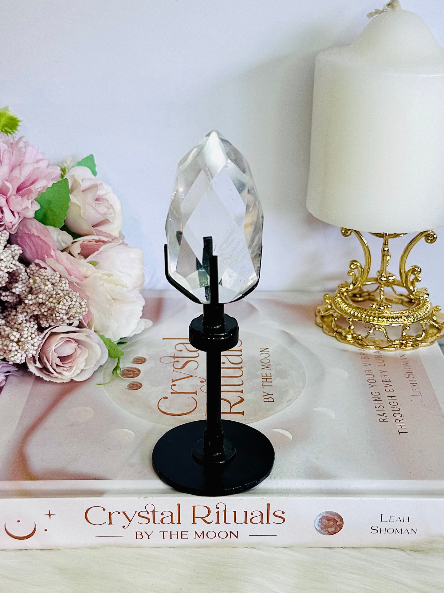 Classy & Fabulous High Grade Clear Quartz Faceted Diamond on Stand 14cm Tall