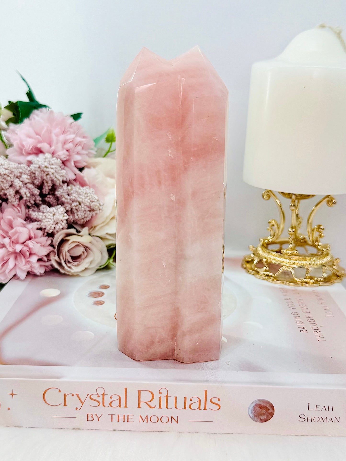 Large 14.5cm Rose Quartz Double Tower