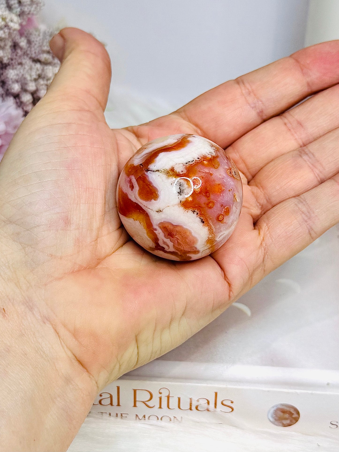 Flower Carnelian Sphere on Stand 95g