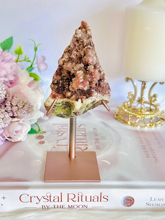 Pink Amethyst Druzy Geode On Rose Gold Stand 13cm From Brazil