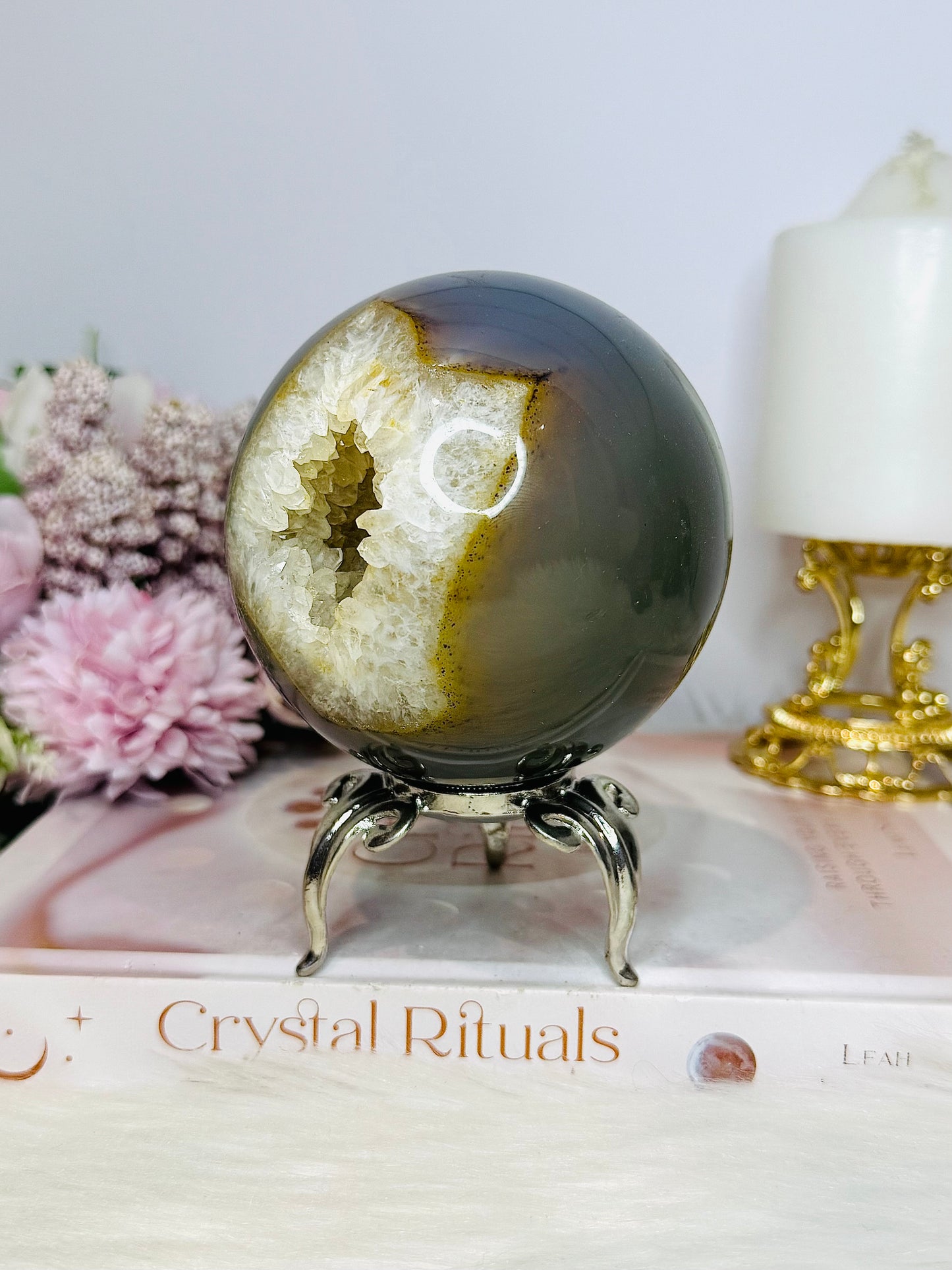 Large Druzy Agate Sphere On Stand From Brazil 821g