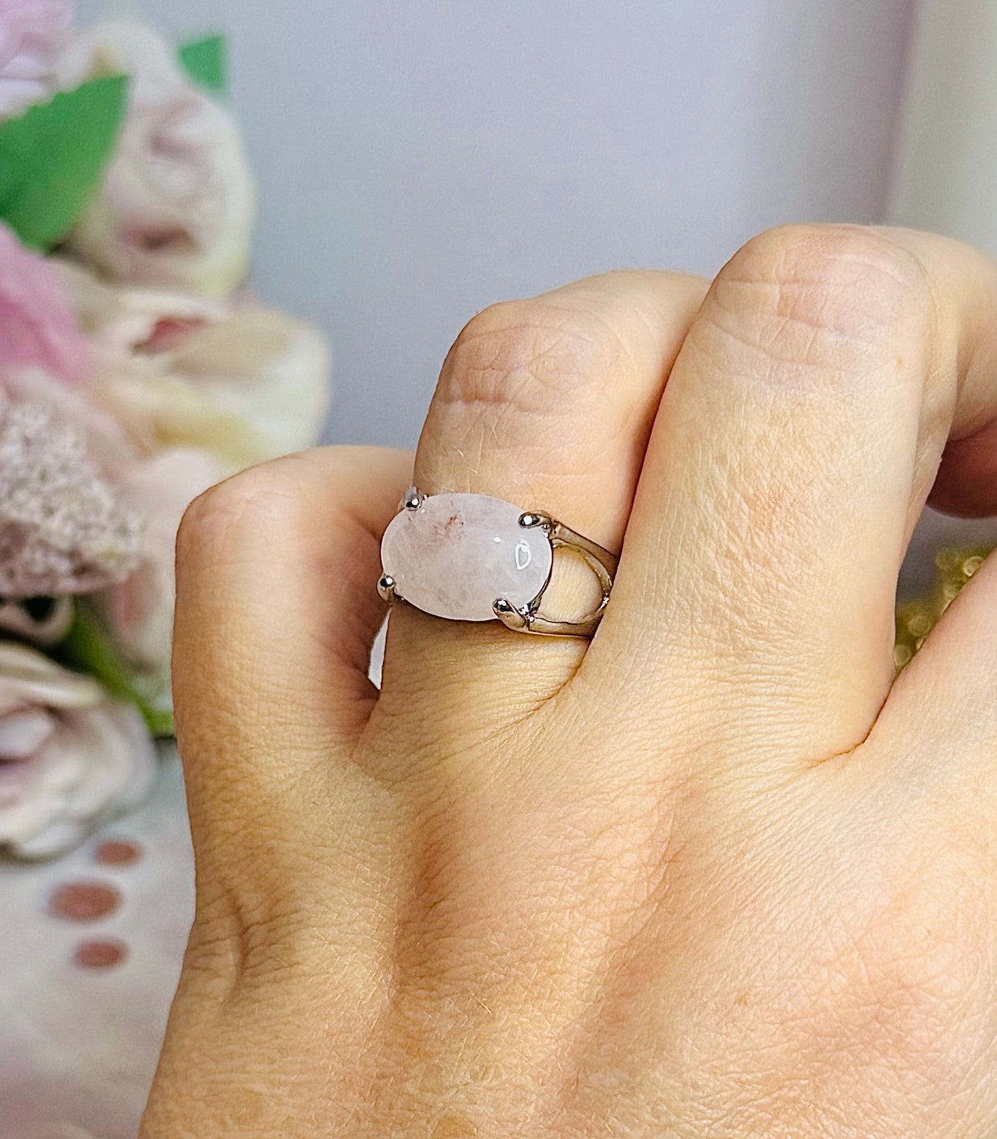 Silver Rose Quartz Ring Size 7 In Gift Bag