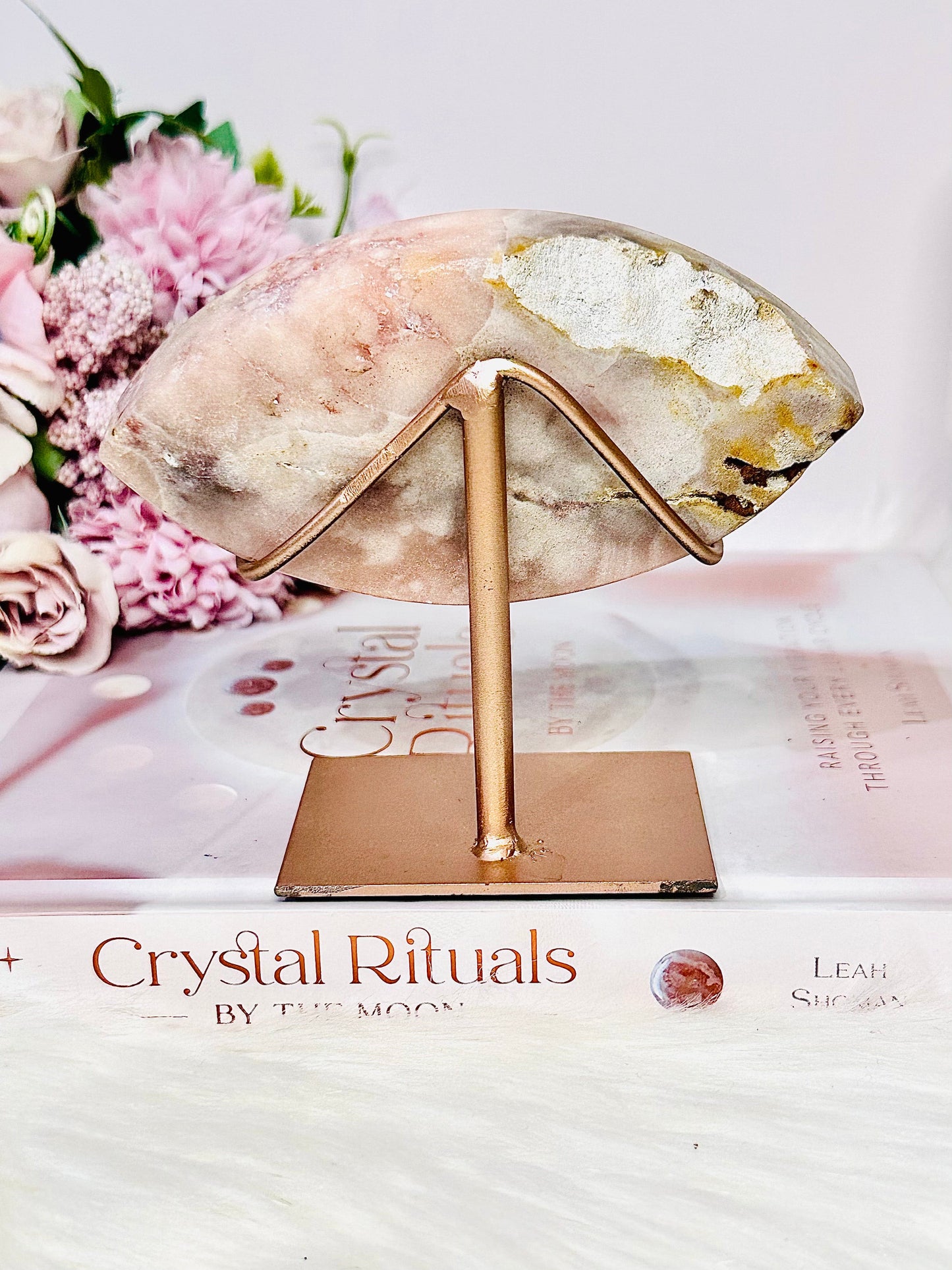 Pink Amethyst Carved Evil Eye On Rose Gold Stand 335grams