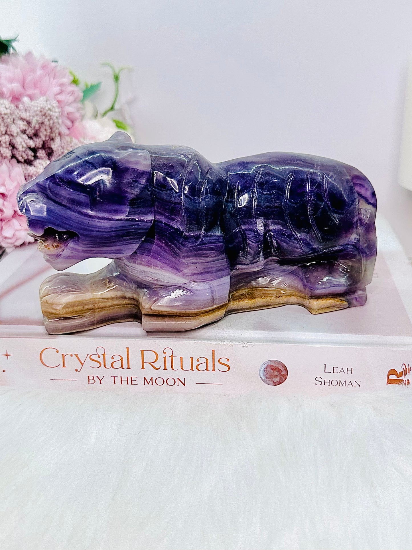 Wow!!! Powerful Healing Stone ~ Absolutely Superb Perfectly Carved Large Purple Fluorite Tiger 16.5cm 798grams