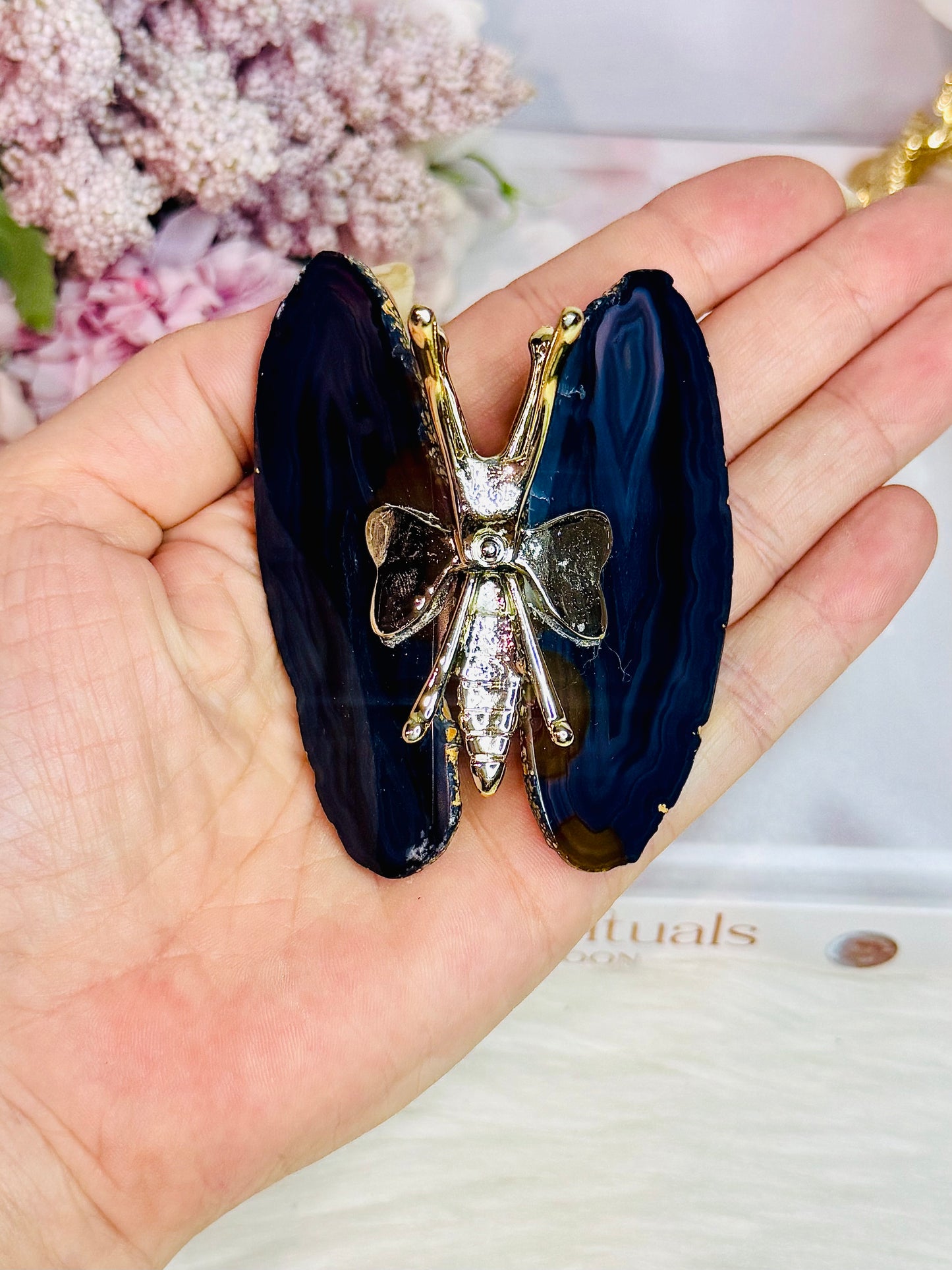 Gorgeous Agate Gold Butterfly 7.5cm