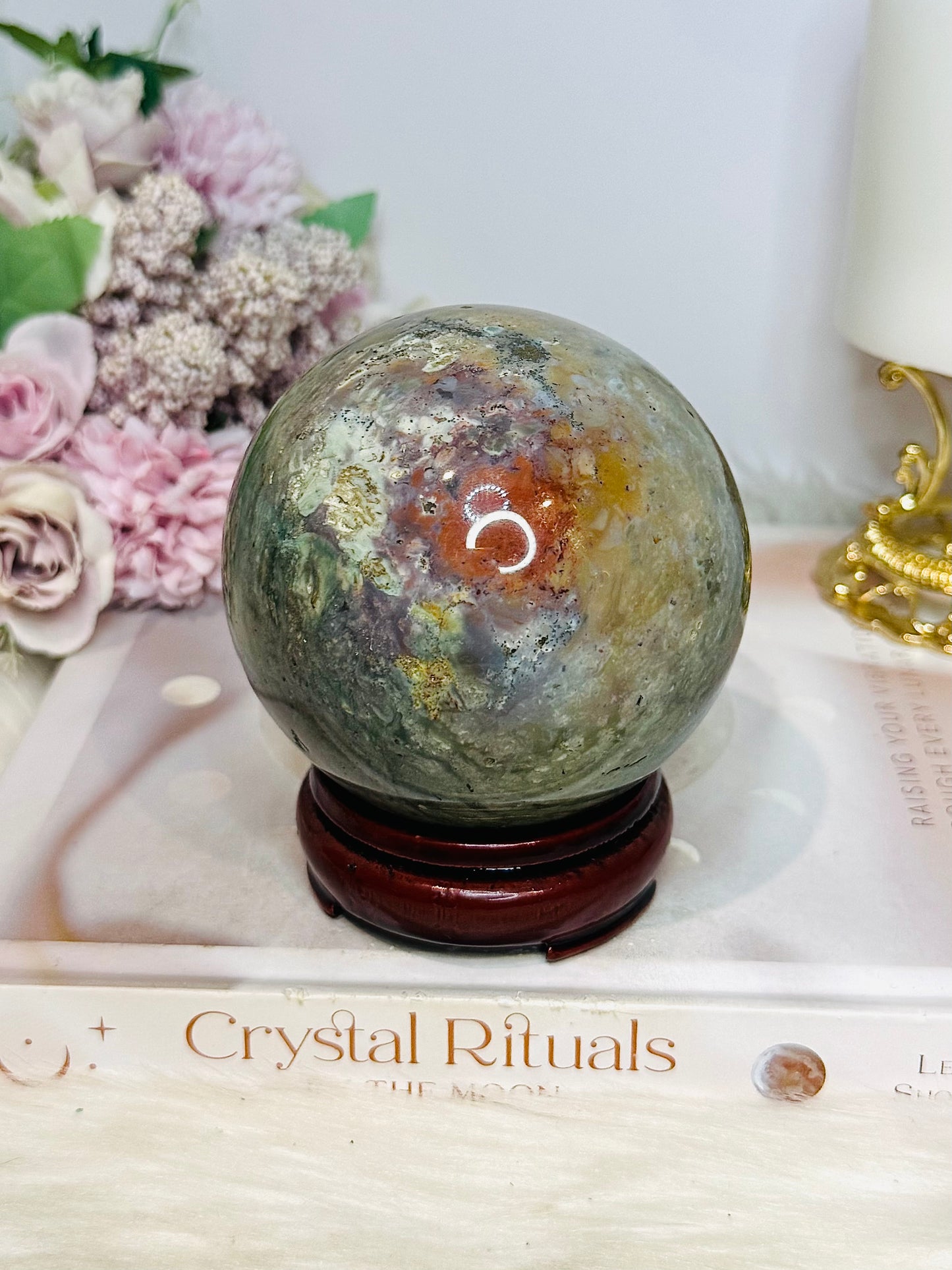 Large Ocean Jasper Sphere on Stand 840g