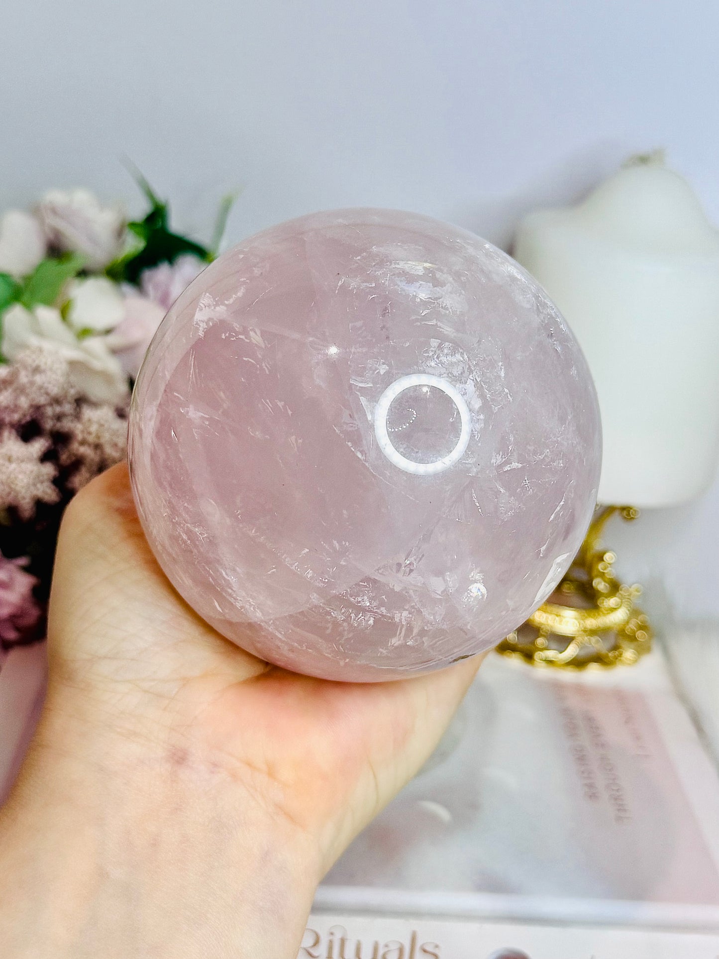 Huge Lavender Rose Quartz Sphere with Rainbows 1.06KG