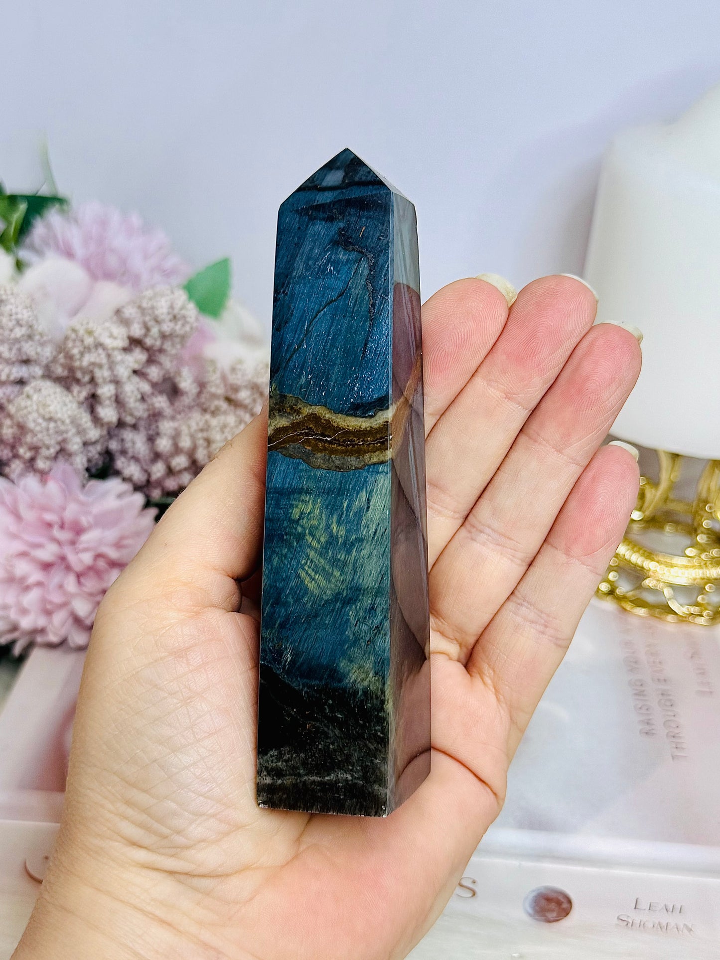 Rare Blue Tigers Eye Tower 12cm
