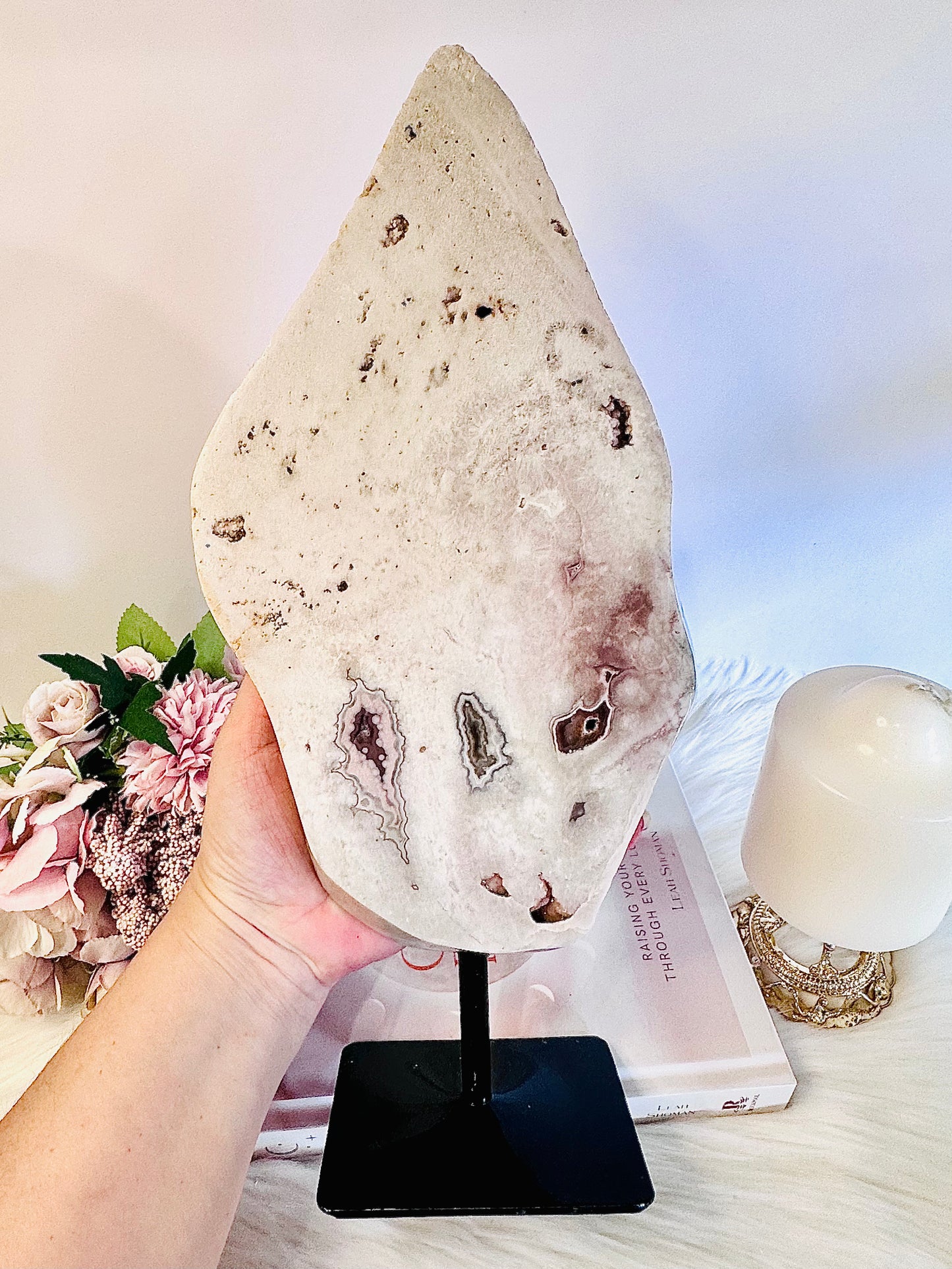 ⚜️ SALE ⚜️ So Uniquely Stunning! Large 31cm 1.85KG Natural Pink Amethyst Druzy Slab On Stand From Brazil (tip of slab has imperfection)