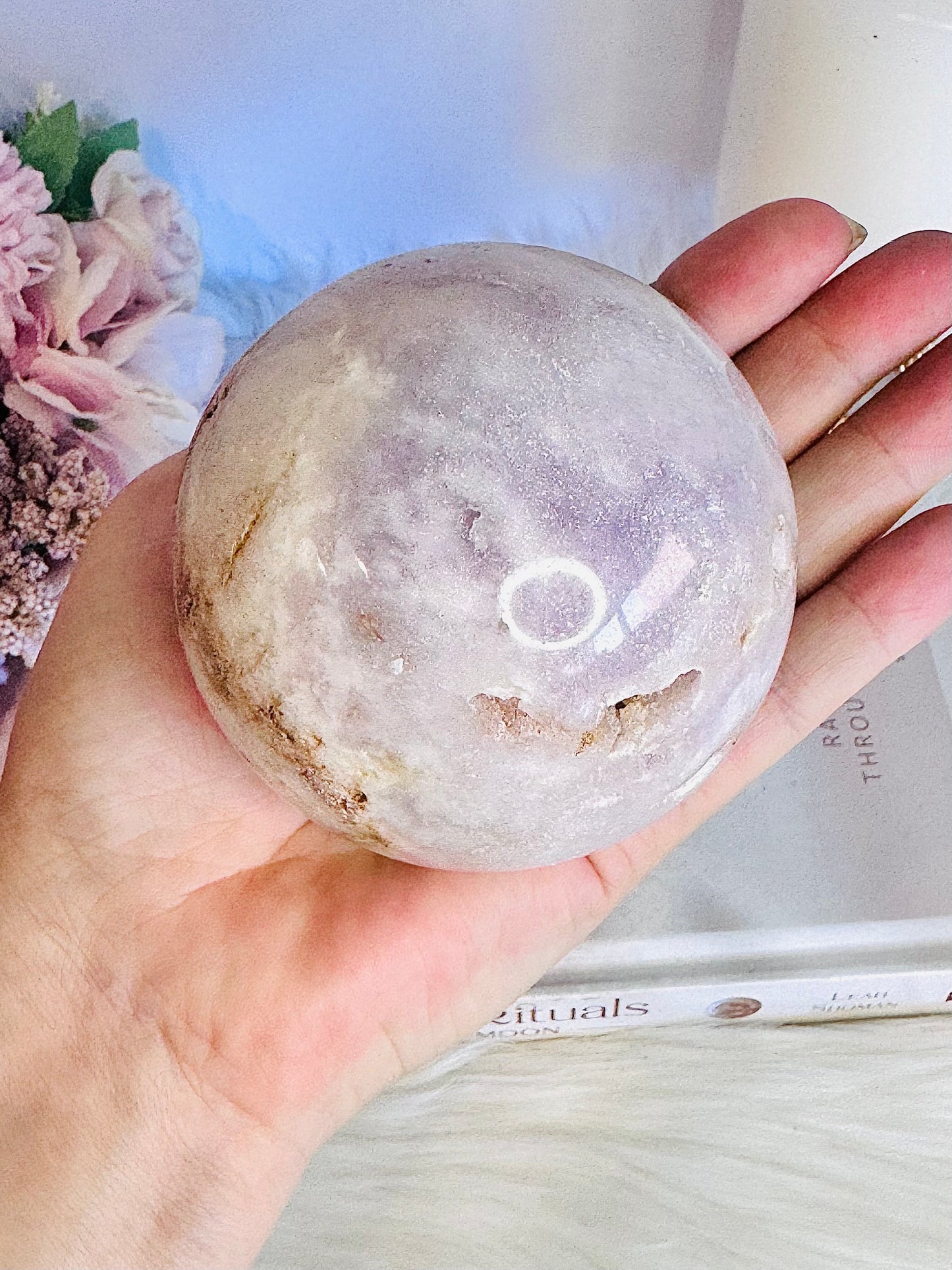 Natural Large Druzy Pink Amethyst Carved Sphere on Stand From Brazil 610grams
