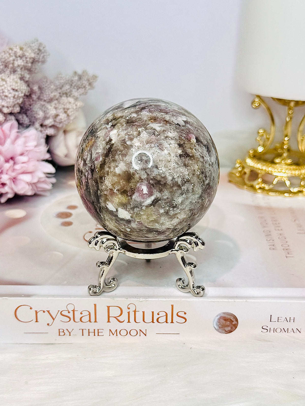 Large Pink Tourmaline Sphere On Stand 362g