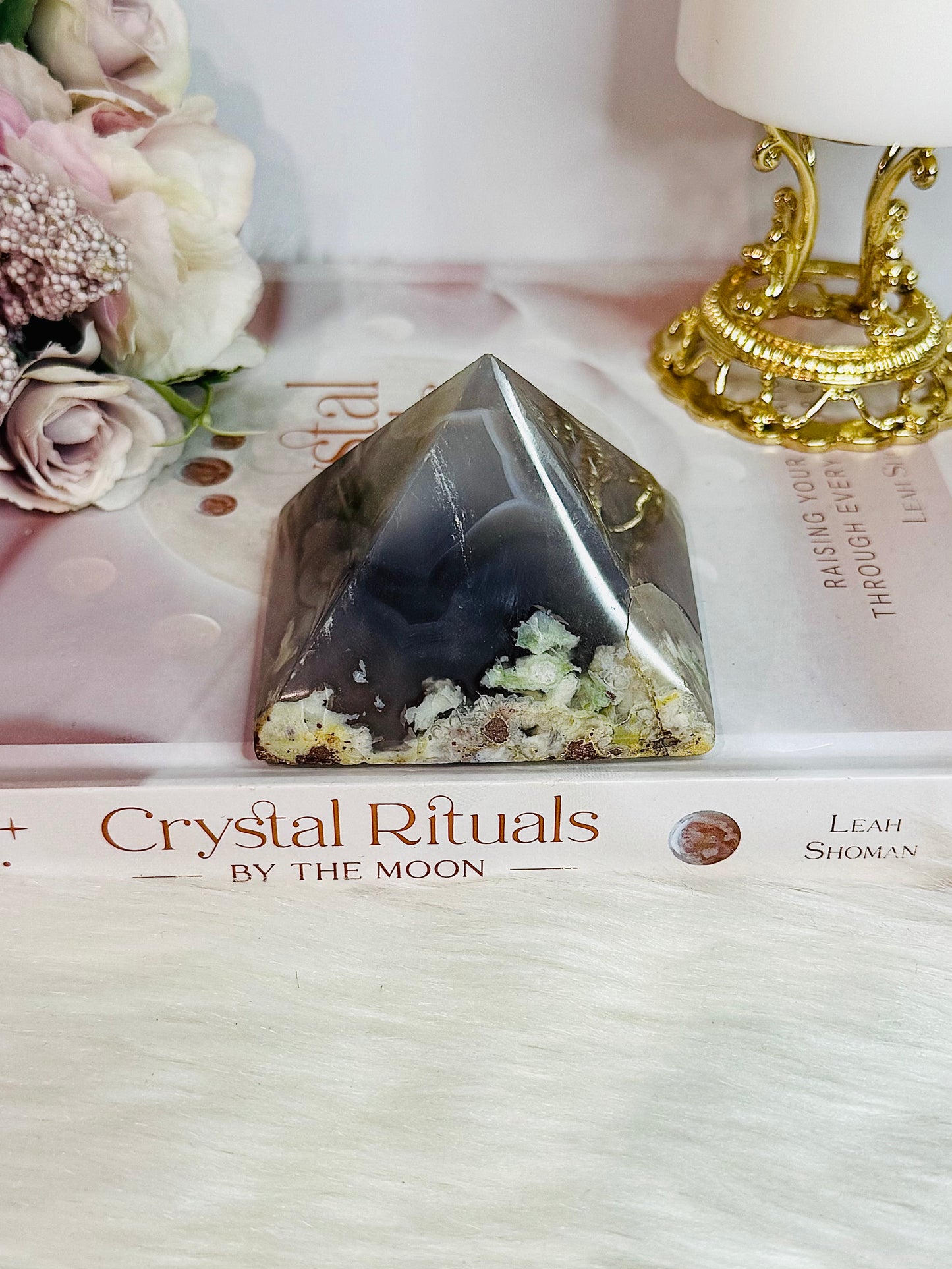 Green Flower Agate Pyramid 7.5cm