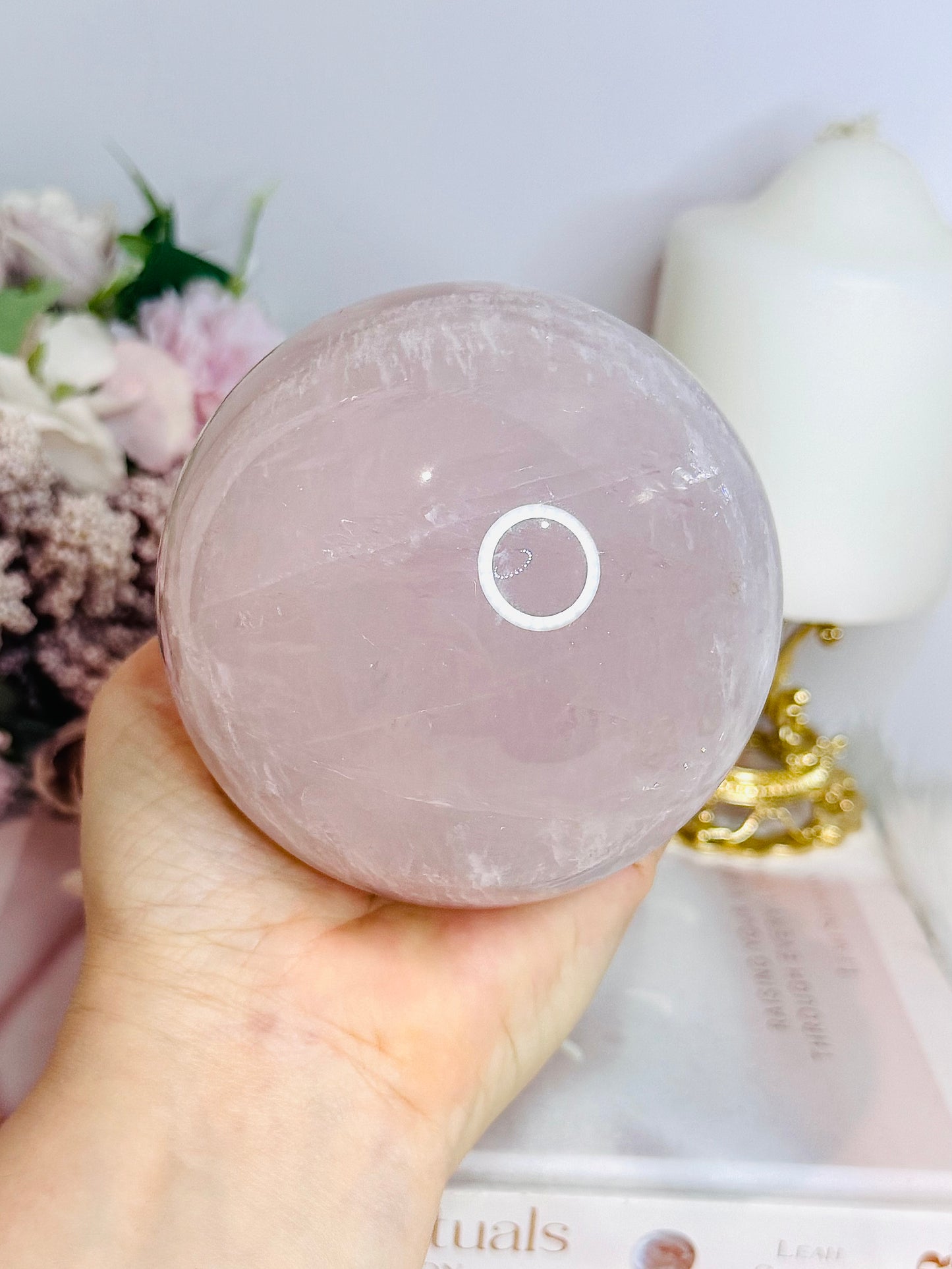 Huge Lavender Rose Quartz Sphere with Rainbows 1.06KG