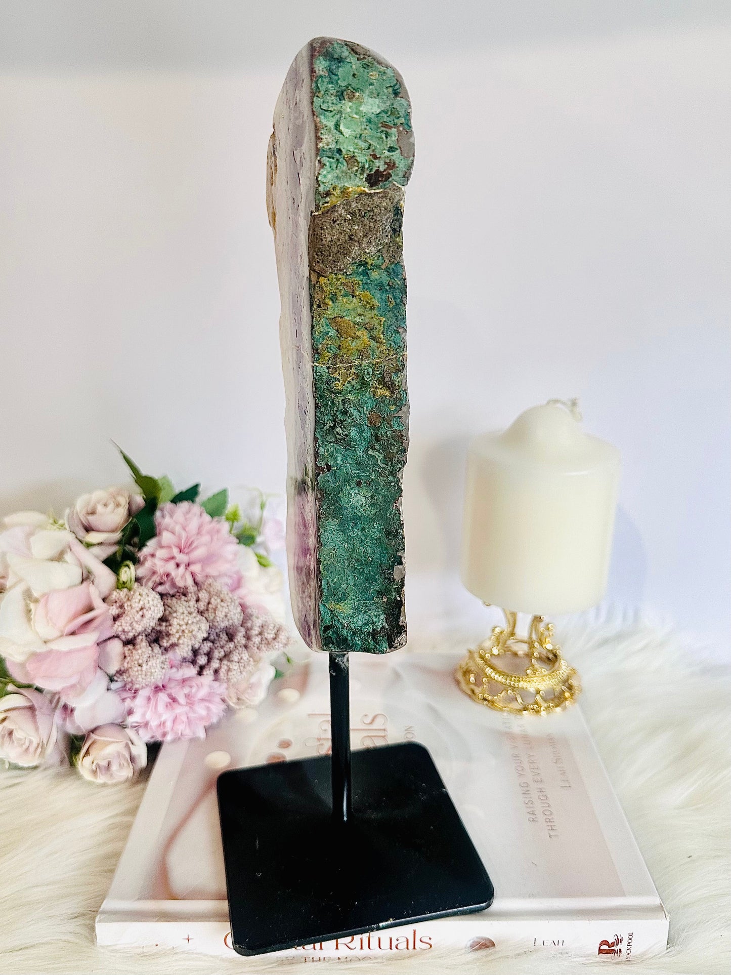 Divine Tall Large 1.34Gram 30cm Sparkling Sugar Druzy Amethyst Chunky Slice On Stand From Brazil