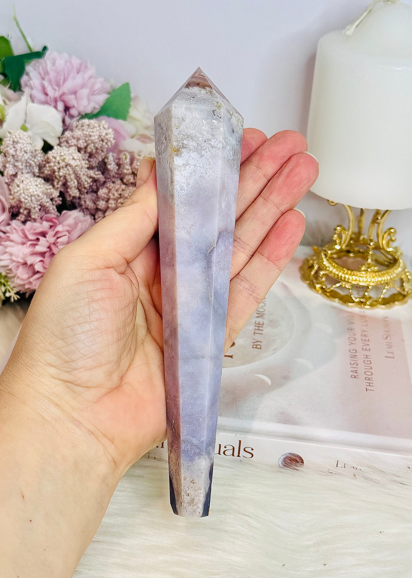 Agate Tower | Wand 18cm On Stand
