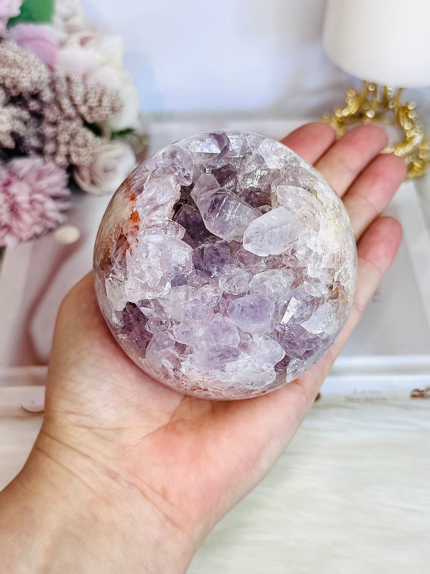 Classy & Fabulous High Grade Pink Amethyst Druzy Sphere On Stand From Brazil 702grams