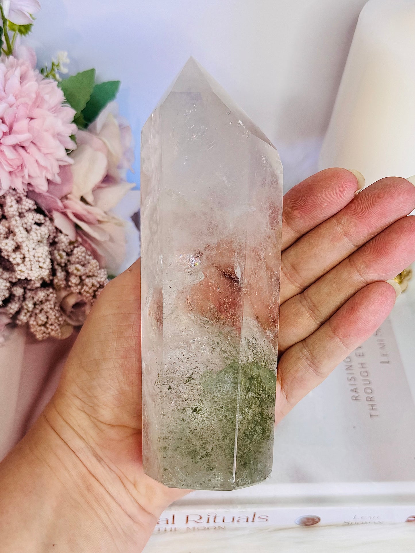 Wow! Incredible Large Chunky Natural Clear Quartz with Garden Quartz | Lodolite Inclusions 15cm 578grams