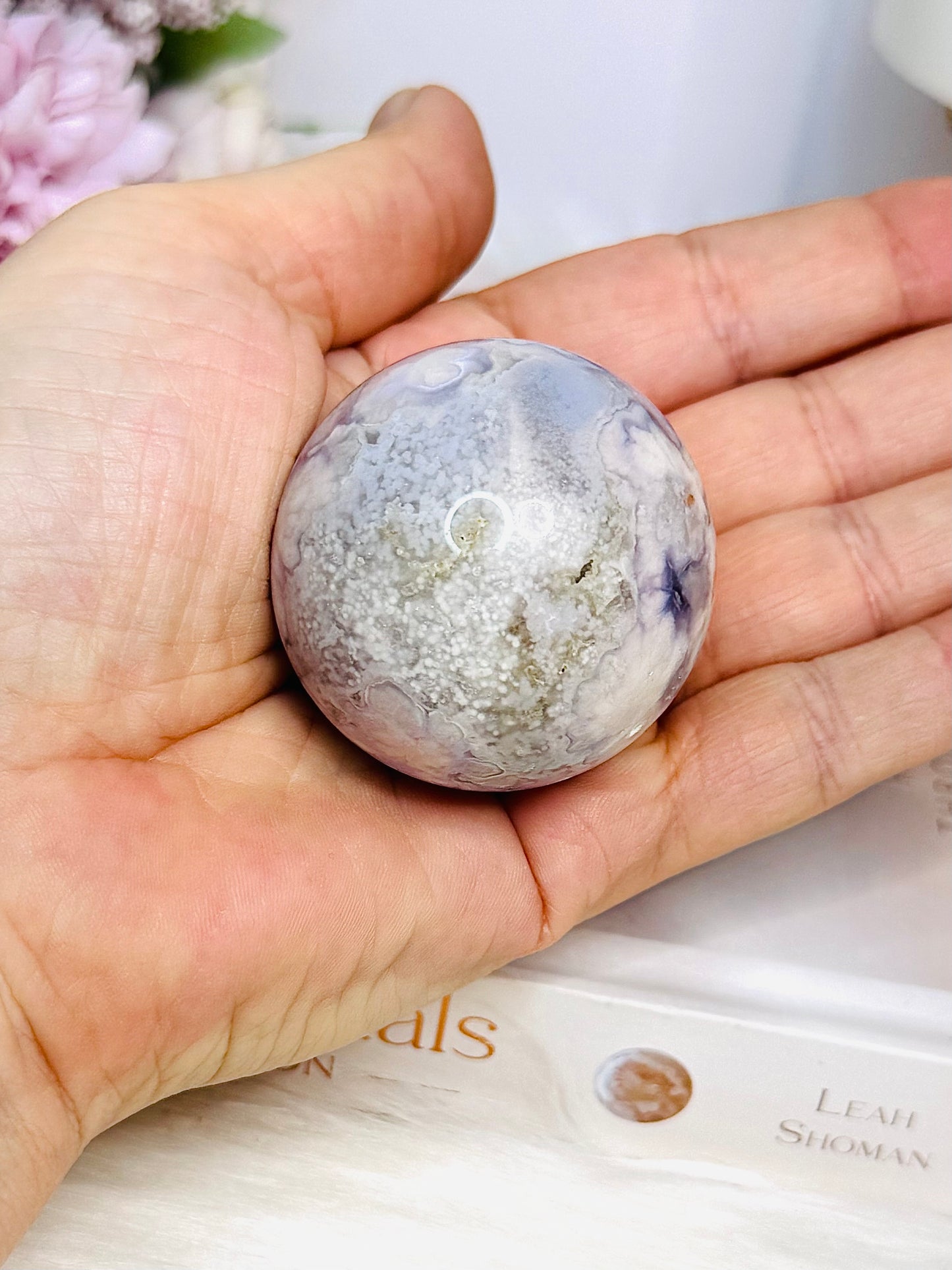 High Grade Blue Flower Agate Sphere on Stand 119g