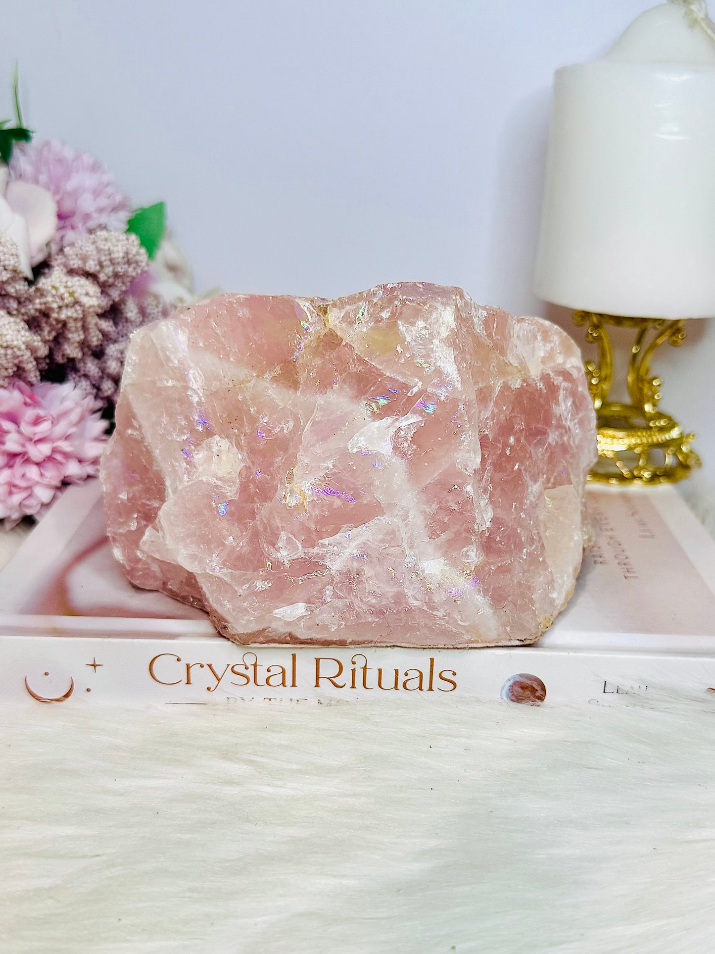 Large Chunky 1.2KG 14cm Angel Aura Rose Quartz Candle Holder