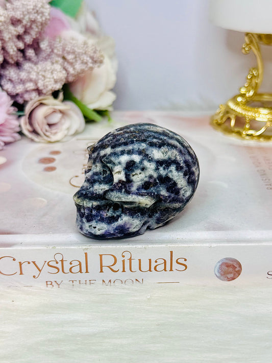 Purple Root Fluorite Carved Skull 6cm