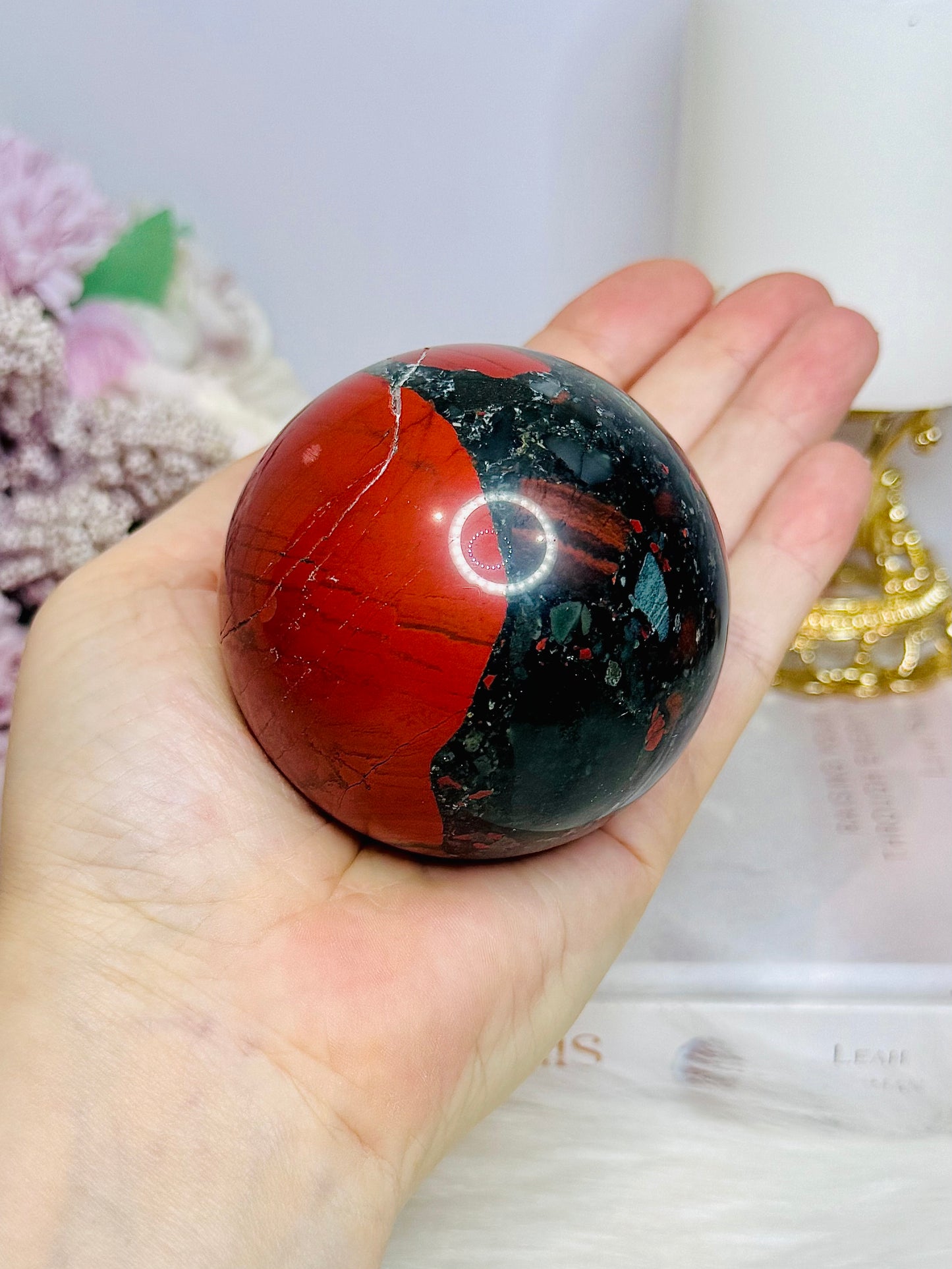 Blood Stone Large Sphere On Stand 424g