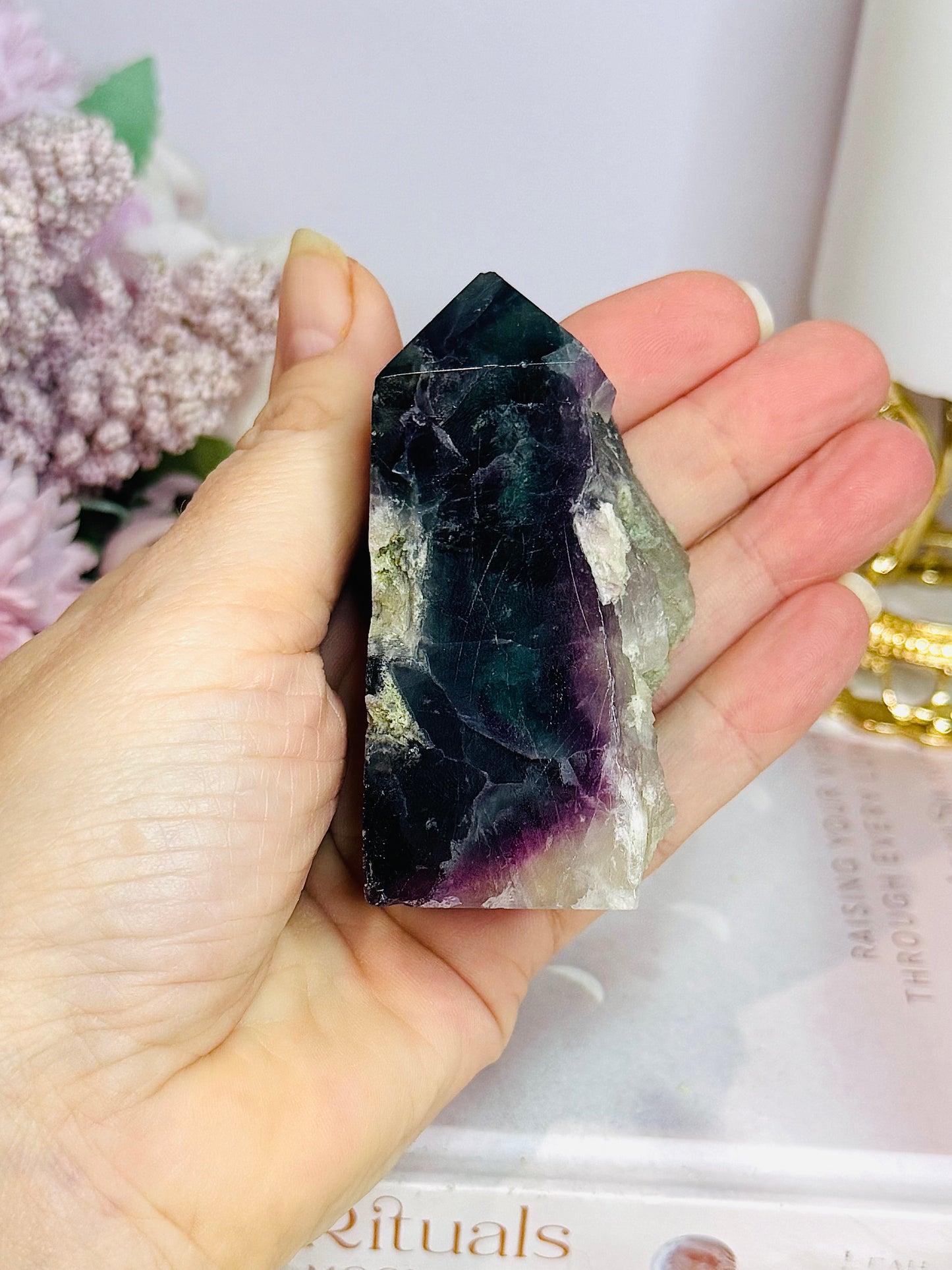 Druzy Rainbow Fluorite Tower 8cm