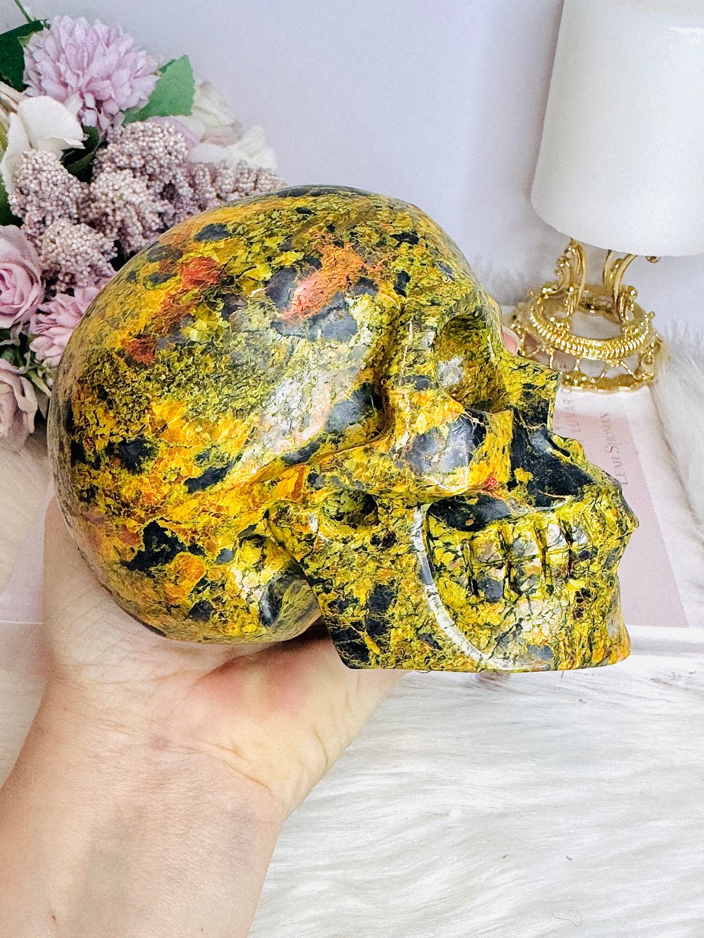 Huge Natural Stone Carved Realgar Skull 1.6KG