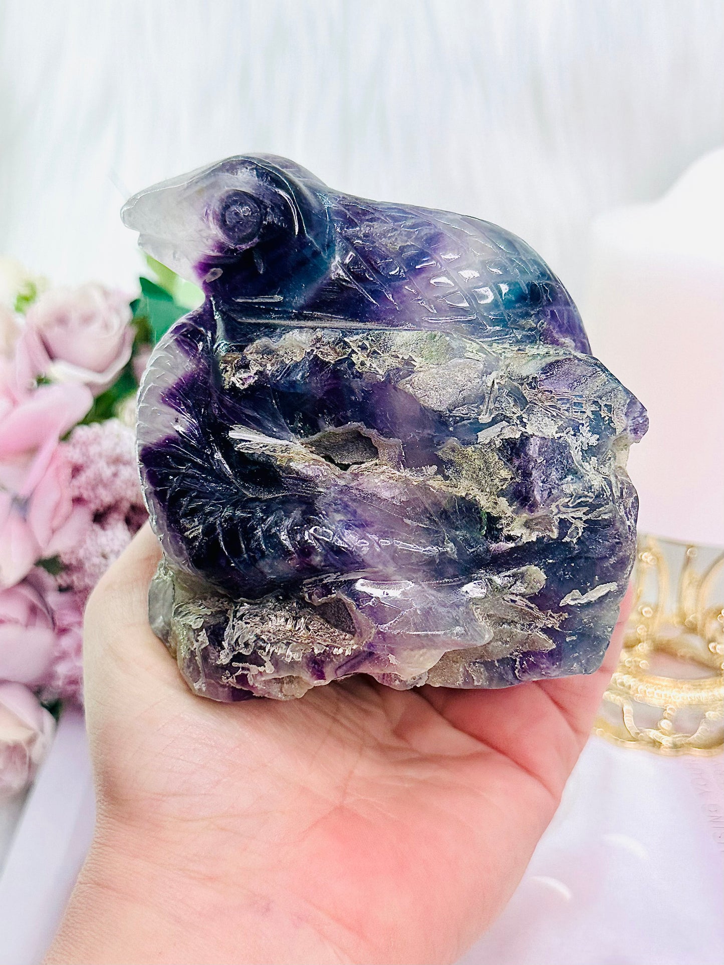 Clarity & Mental Enhancement ~ Beautiful Purple Fluorite Carved Snake 662grams