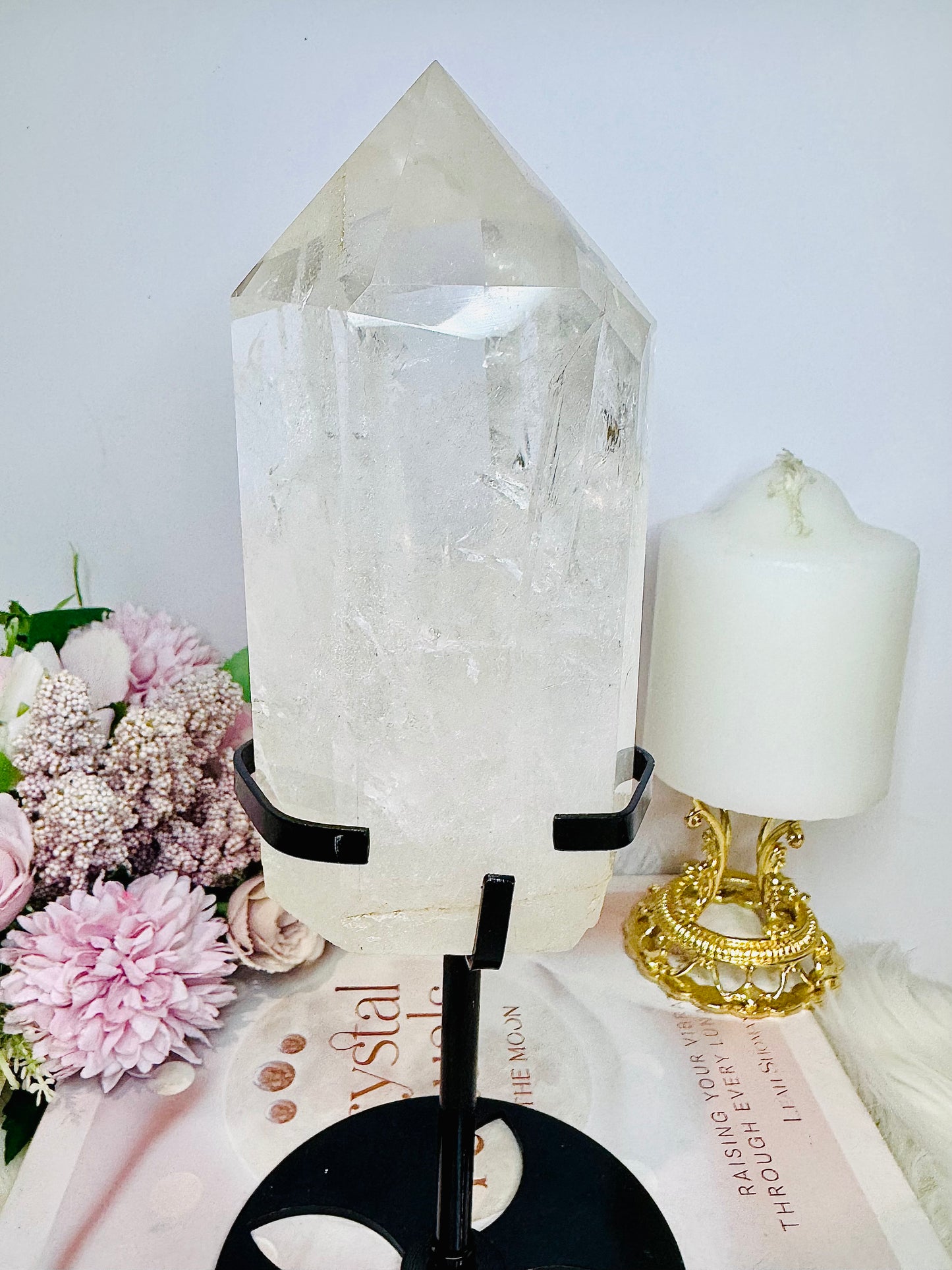Large Clear Quartz Tower on Stand 24cm 952g
