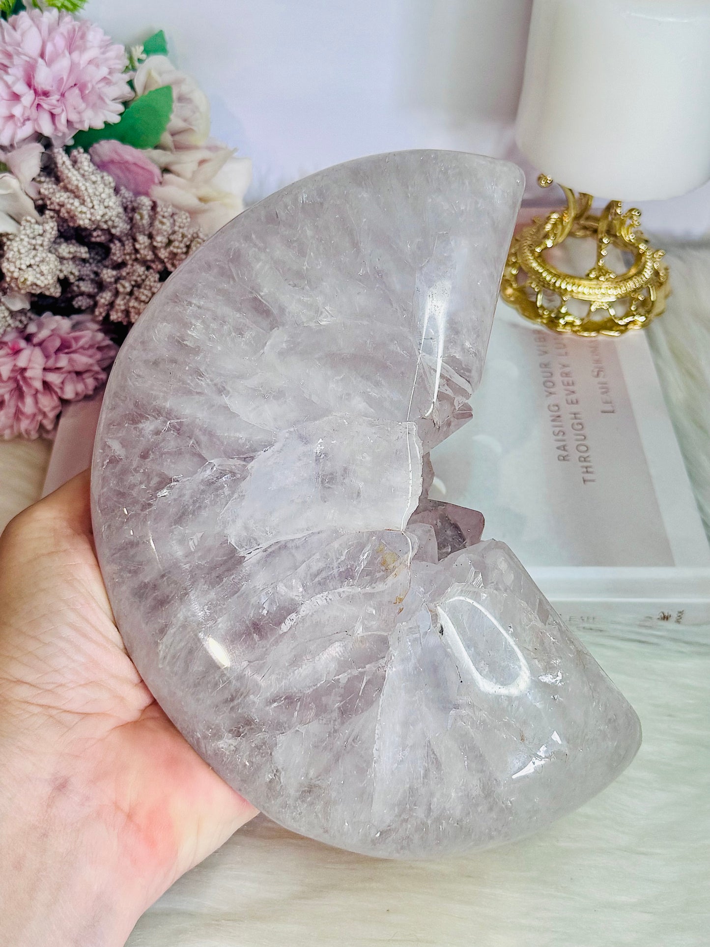 Huge Druzy Amethyst Chunky Carved Moon 1.65KG $129 x