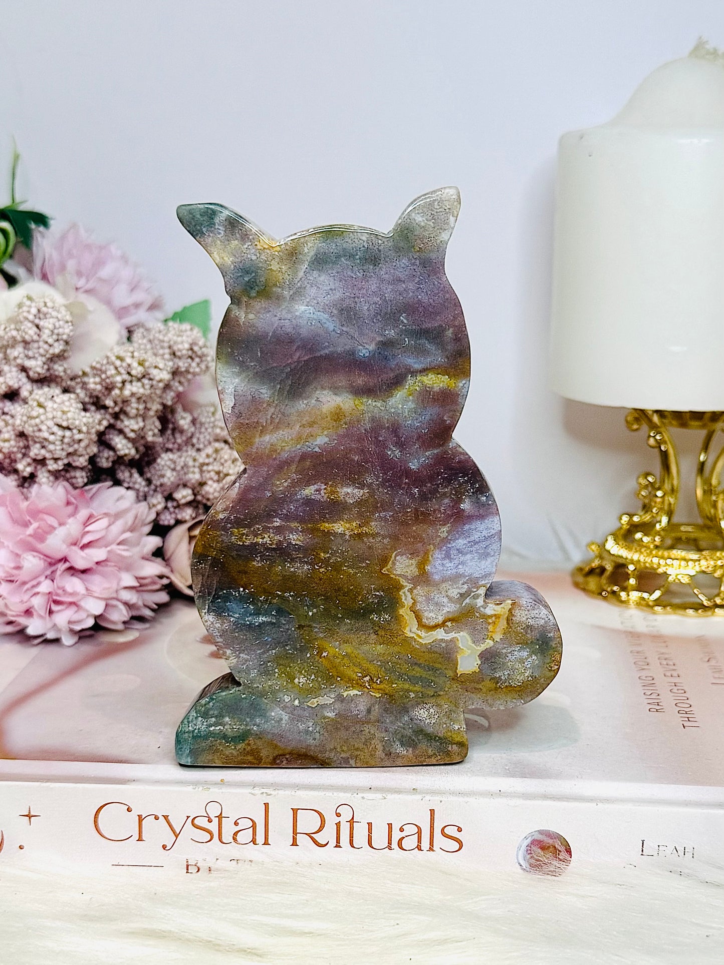Ocean Jasper Cat Carving 13cm