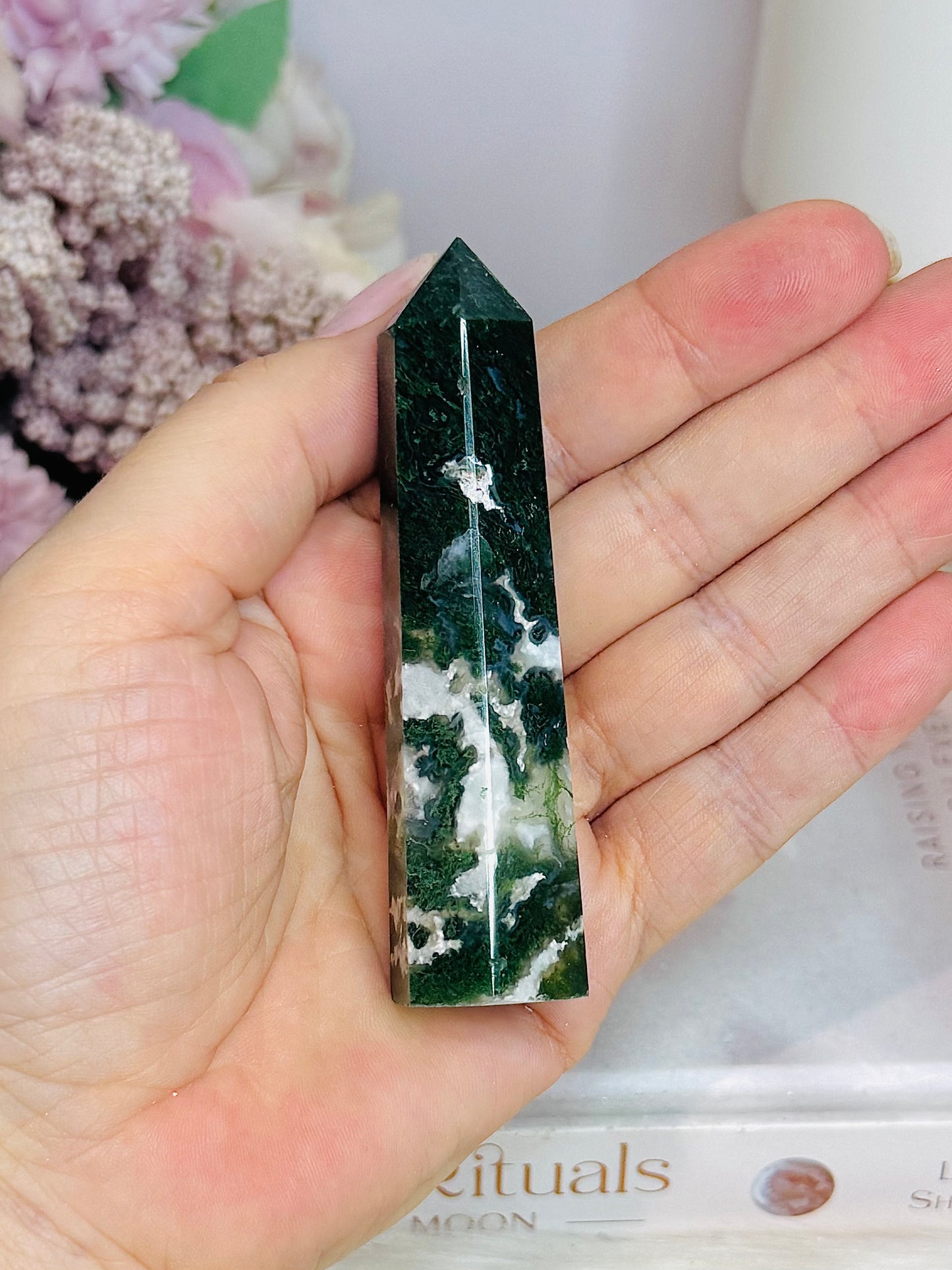 Moss Agate Tower 9cm