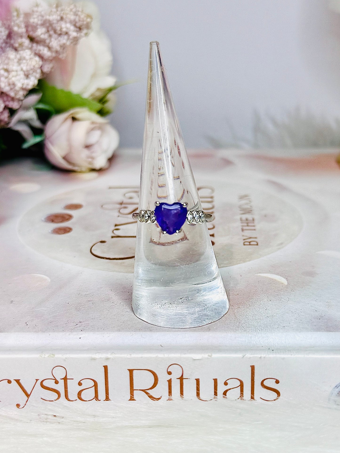 Amethyst Heart Silver Adjustable Ring In Gift Bag