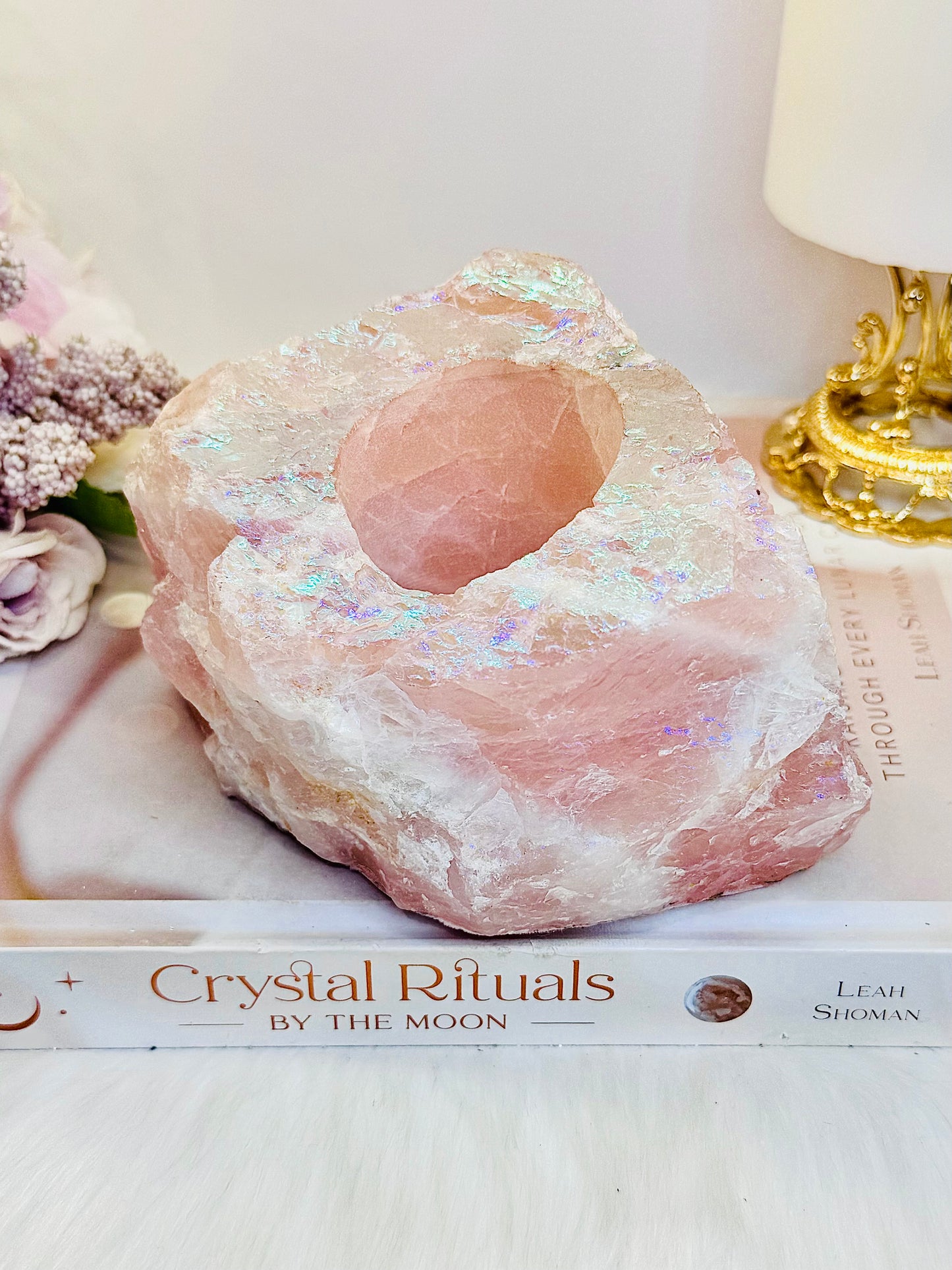 So Pretty!!!! Large Chunky 1.2KG 14cm Angel Aura Rose Quartz Candle Holder
