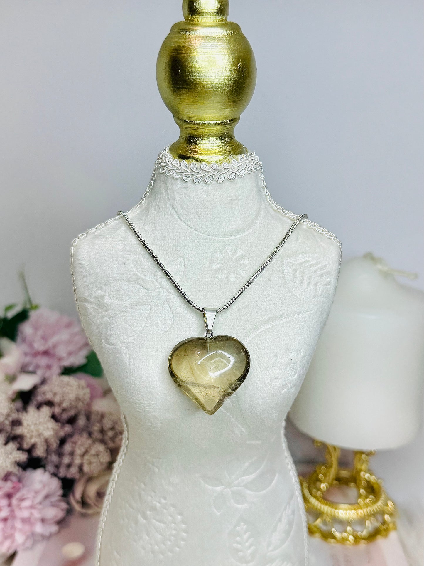Smokey Quartz Heart on Silver Stand In Gift Bag