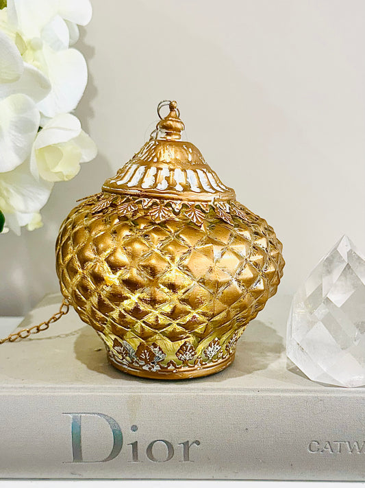 Glass Lantern Led Temple Gold/wash 15cm