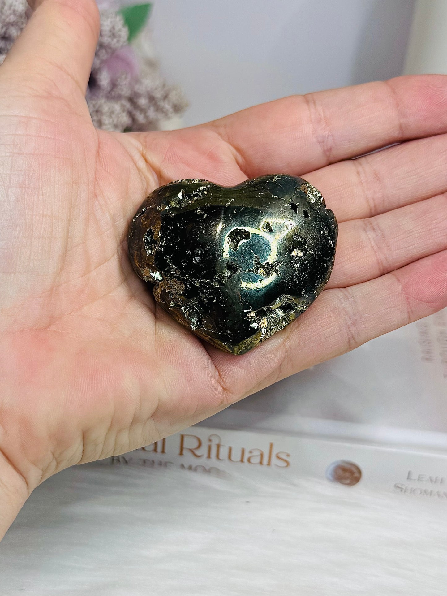 Chunky Pyrite Druzy Heart on Stand 5cm