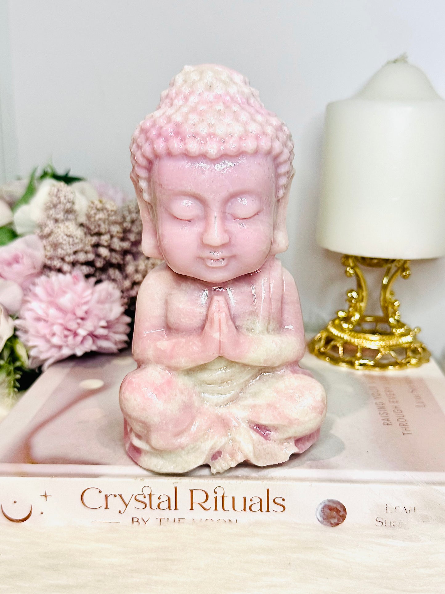 Large Perfectly Carved Pink Opal Buddha 995g 15cm
