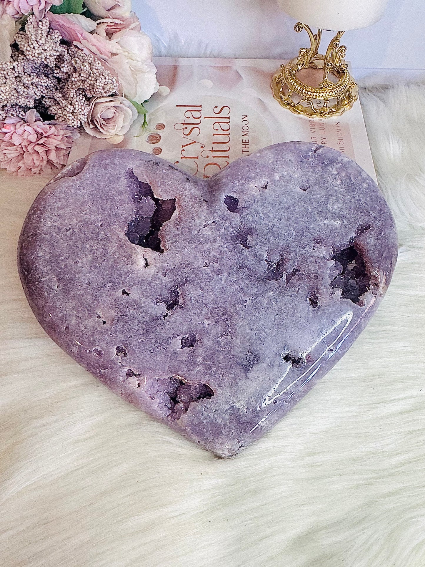 INCREDIBLE HUGE High Grade Druzy Pink Amethyst Carved Heart 21cm 1.74KG