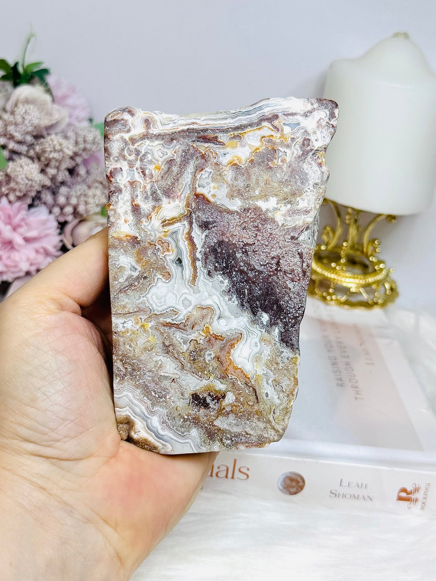 Mexican Lace Agate Slab on Stand 14cm