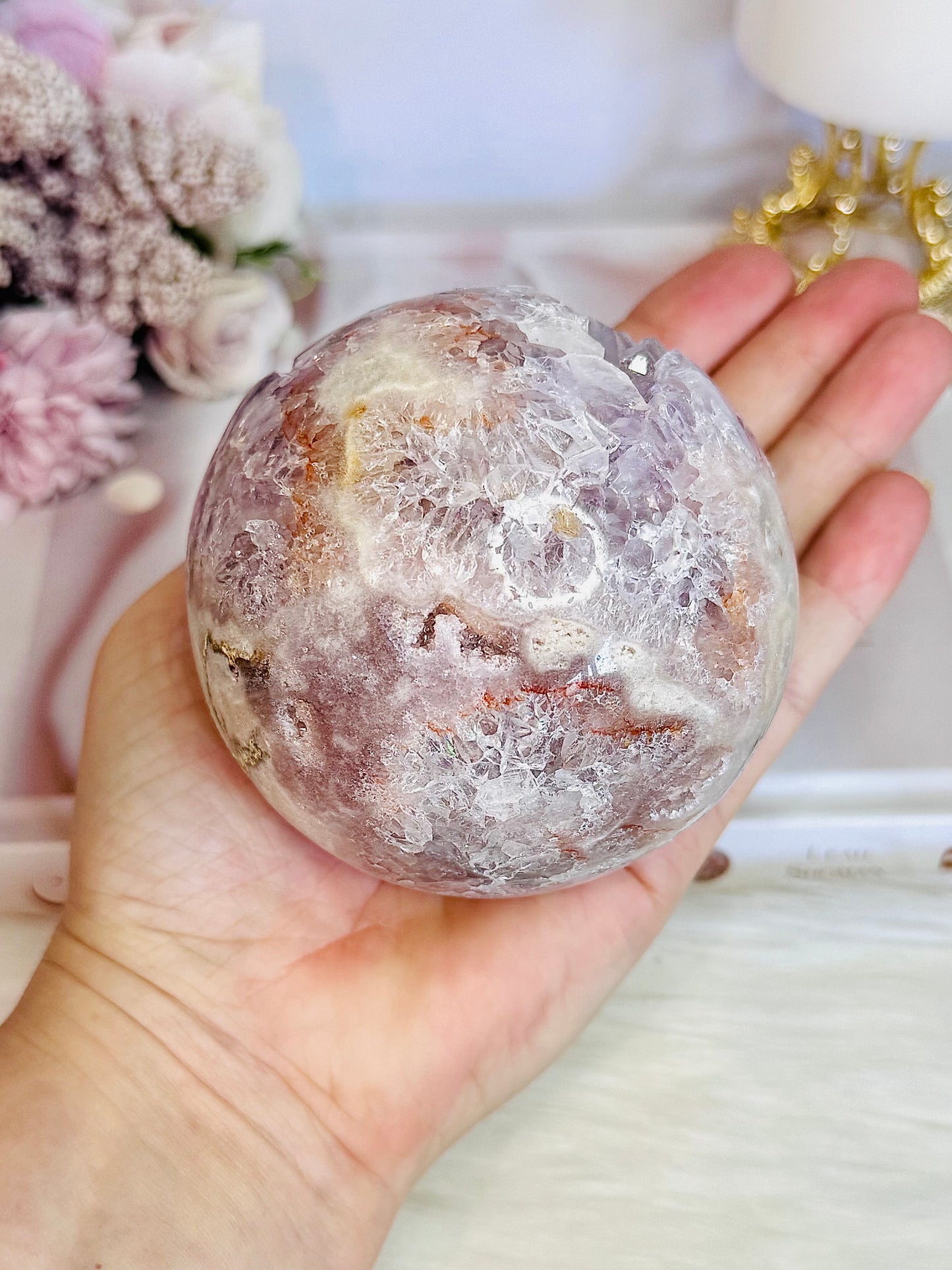 Classy & Fabulous High Grade Pink Amethyst Druzy Sphere On Stand From Brazil 702grams