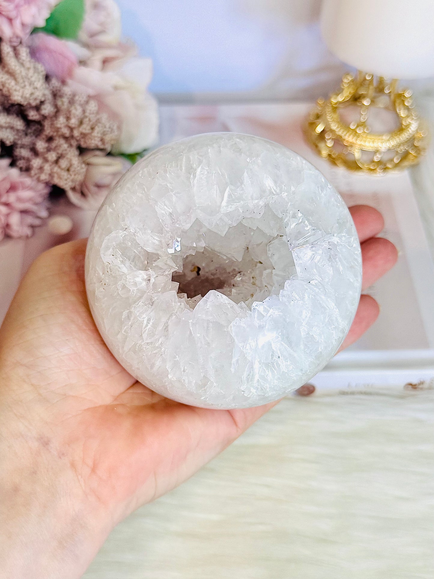 High Grade Absolutely Incredible Large Clear Quartz Druzy Sphere From Brazil 845grams