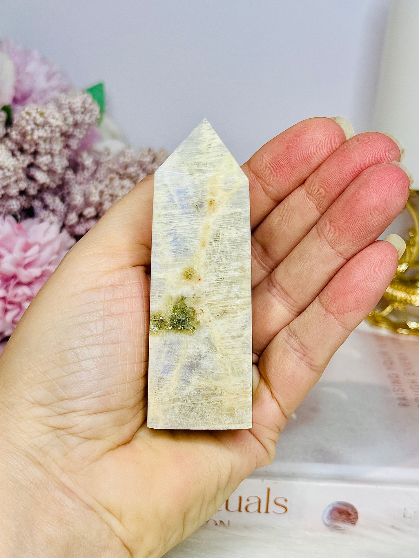 Moonstone Tower with Blue Flash 8cm