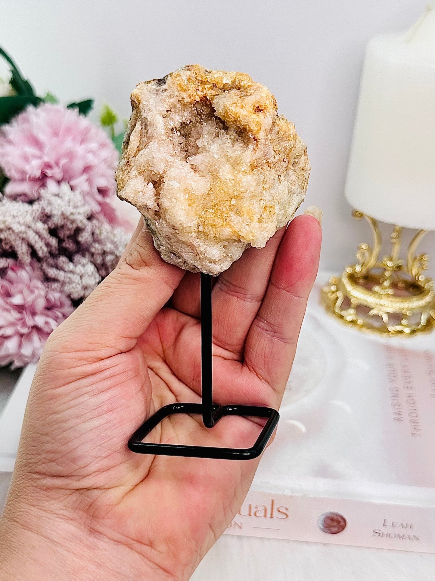 Brazilian Natural Druzy Pink Amethyst Geode On Stand 12cm