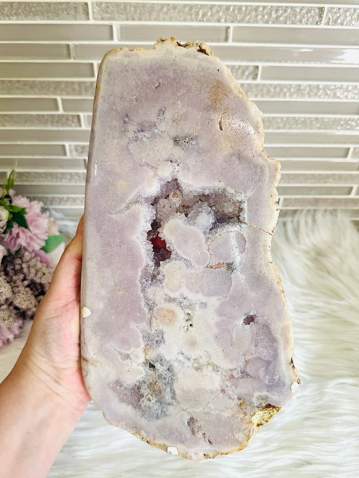 Statement Piece ~ Huge Pink Amethyst Druzy Chunky Butterfly Wings On Stand 33cm x 34cm 4.2KG