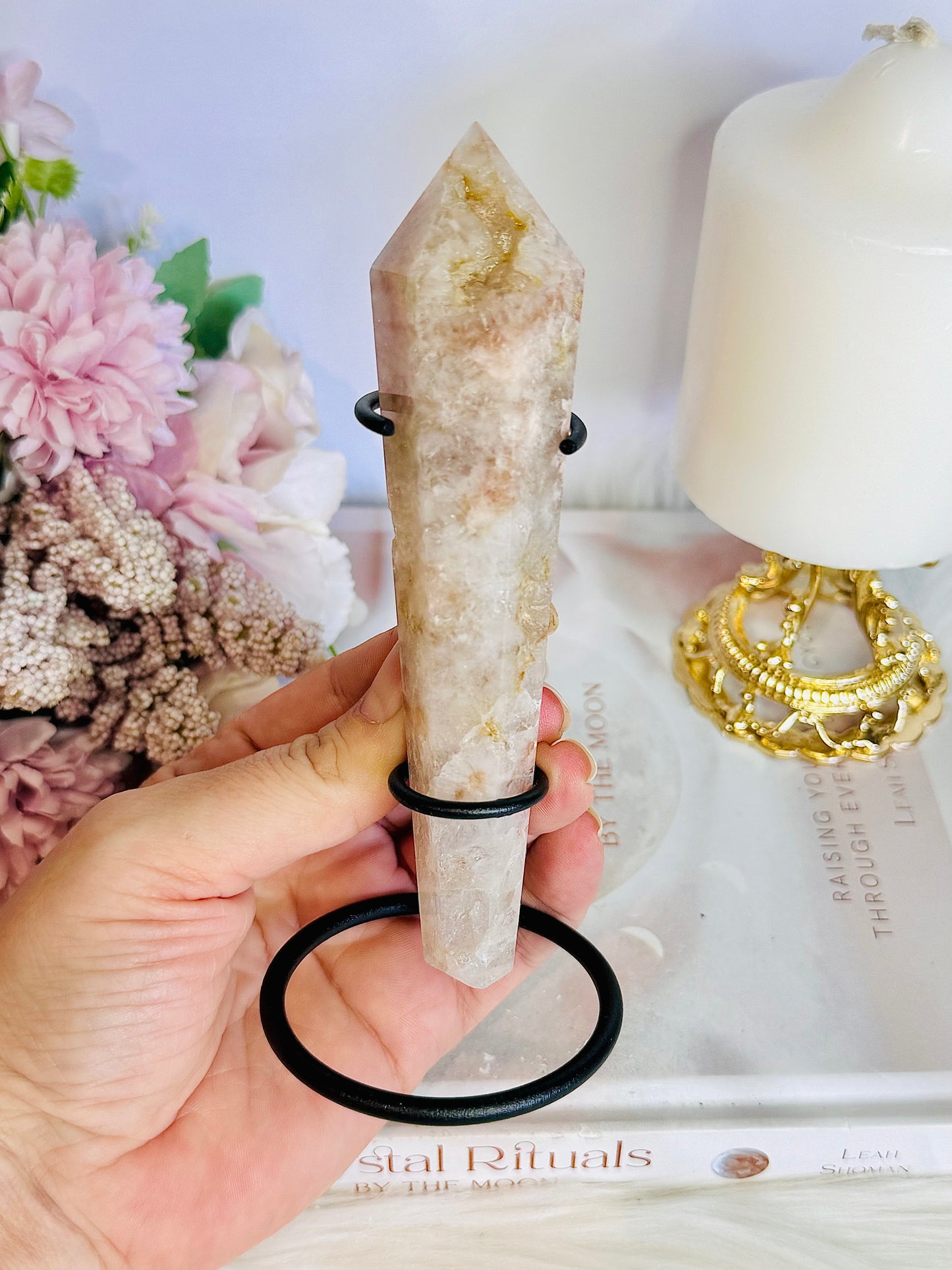 Druzy Flower Agate Tower | Wand 15cm On Stand